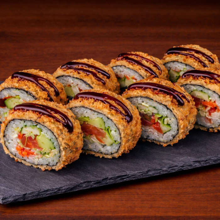 Tempura with smoked salmon
